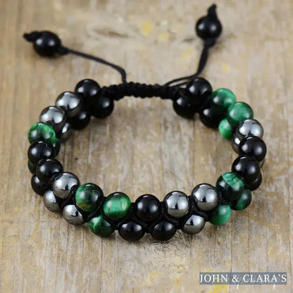 Natural Tiger Eye Hematite & Black Onyx Bead Bracelet