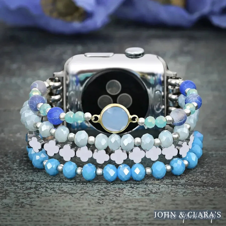 Ocean Breeze Beaded Apple Watch Band With Clover Charms