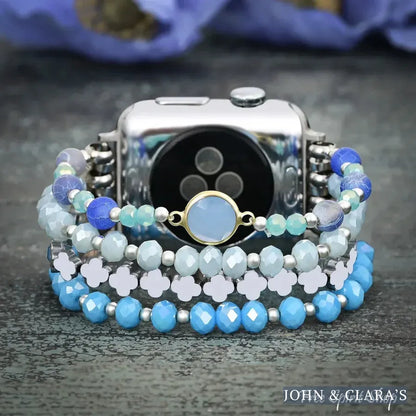 Ocean Breeze Beaded Apple Watch Band With Clover Charms