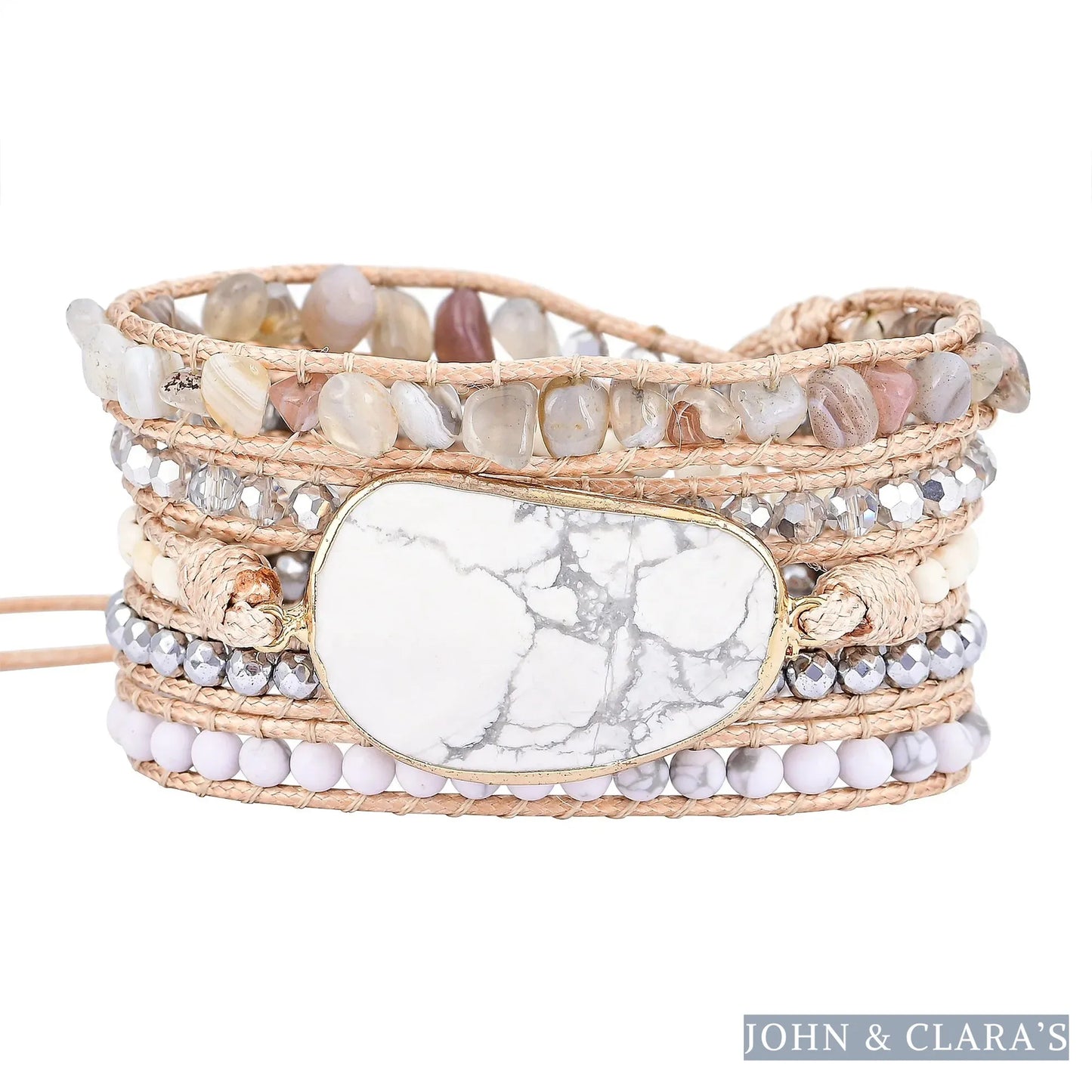 White Howlite & Botswana Agate Bead Wrap Bracelet