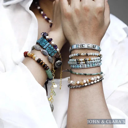 Natural Amazonite & Hematite Multi-Row Beaded Wrap Bracelet