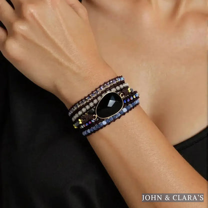 Natural Black Onyx Beaded Wrap Bracelet