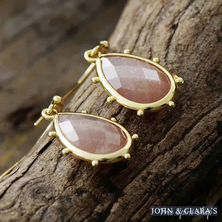 Natural Sunstone Drop Earrings