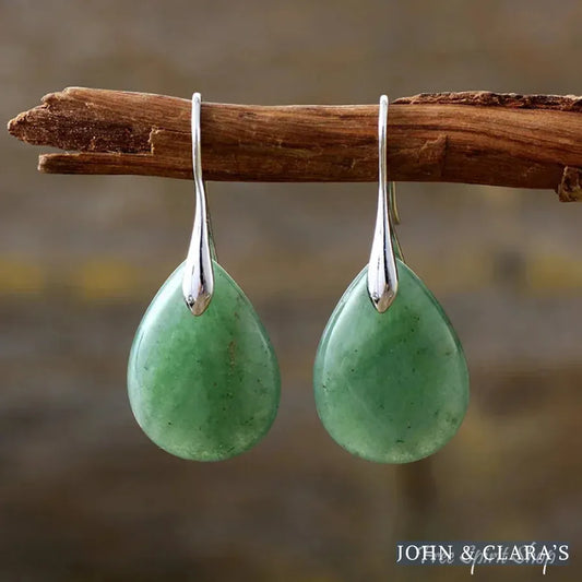 Natural Green Aventurine Round Drop Earrings