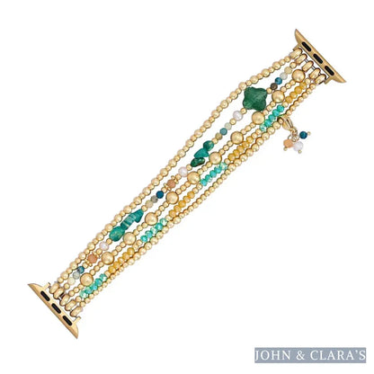 Green Strawberry Quartz Beaded Apple Watch Band with Clover Charm