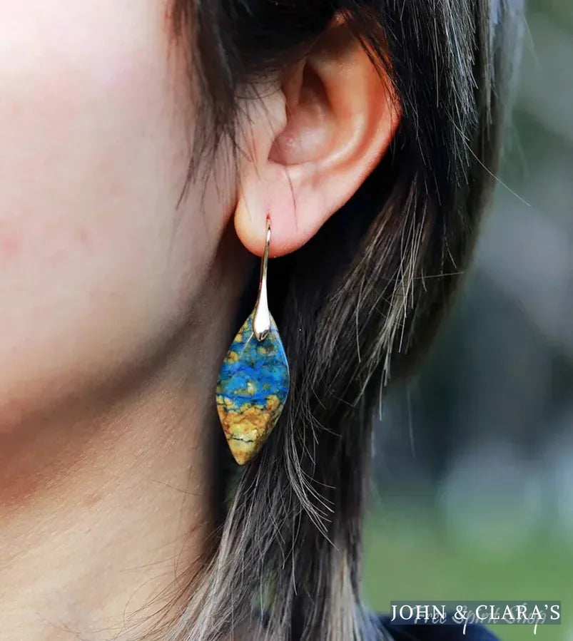 Brown & Blue Jasper Leaf Shape Earrings