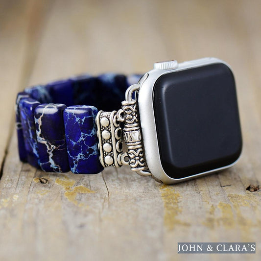 Handmade Dark Blue Jasper Elastic Apple Watch Band