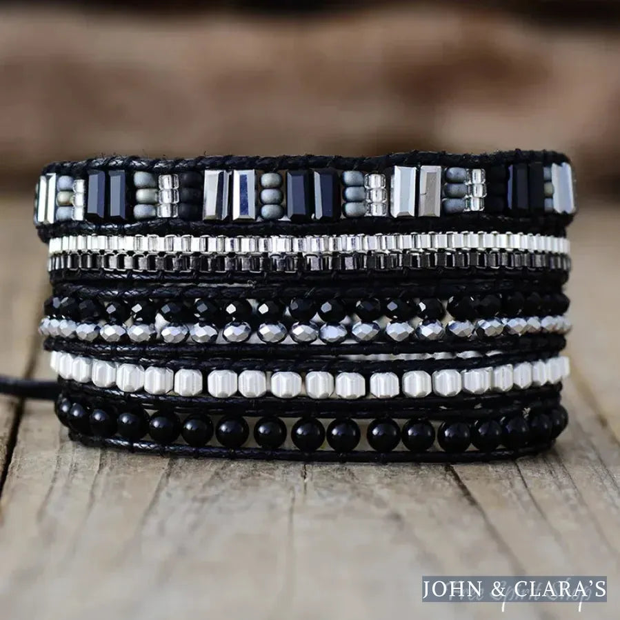 Black Beaded Wrap Bracelet