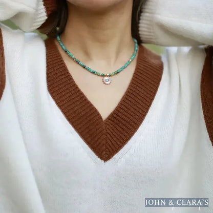 Turquoise & Sun Pendant Beaded Choker Necklace