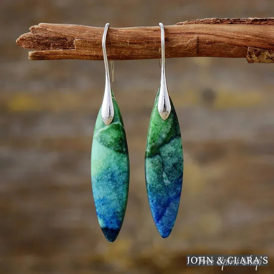 Blue & Green Leaf Shape Drop Earrings