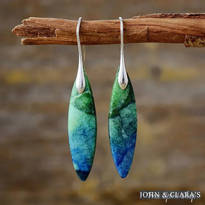 Blue & Green Leaf Shape Drop Earrings