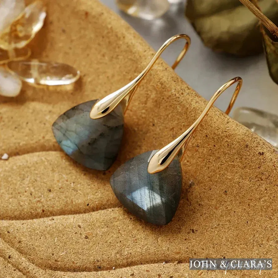 Labradorite Pyramid Drop Earrings – Transformation & Light
