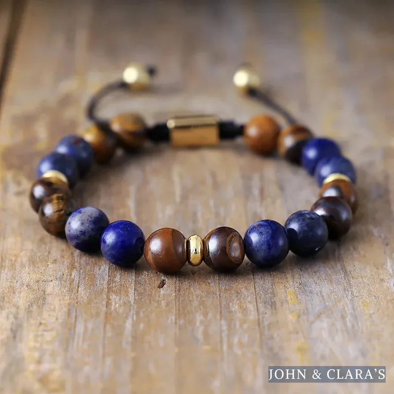 Natural Tiger Eye & Sodalite Adjustable Bead Bracelet