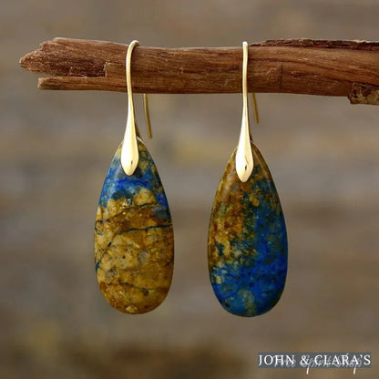 Brown & Blue Jasper Leaf Shape Earrings