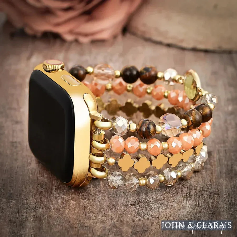 Earthy Glow Beaded Apple Watch Band With Clover Charms