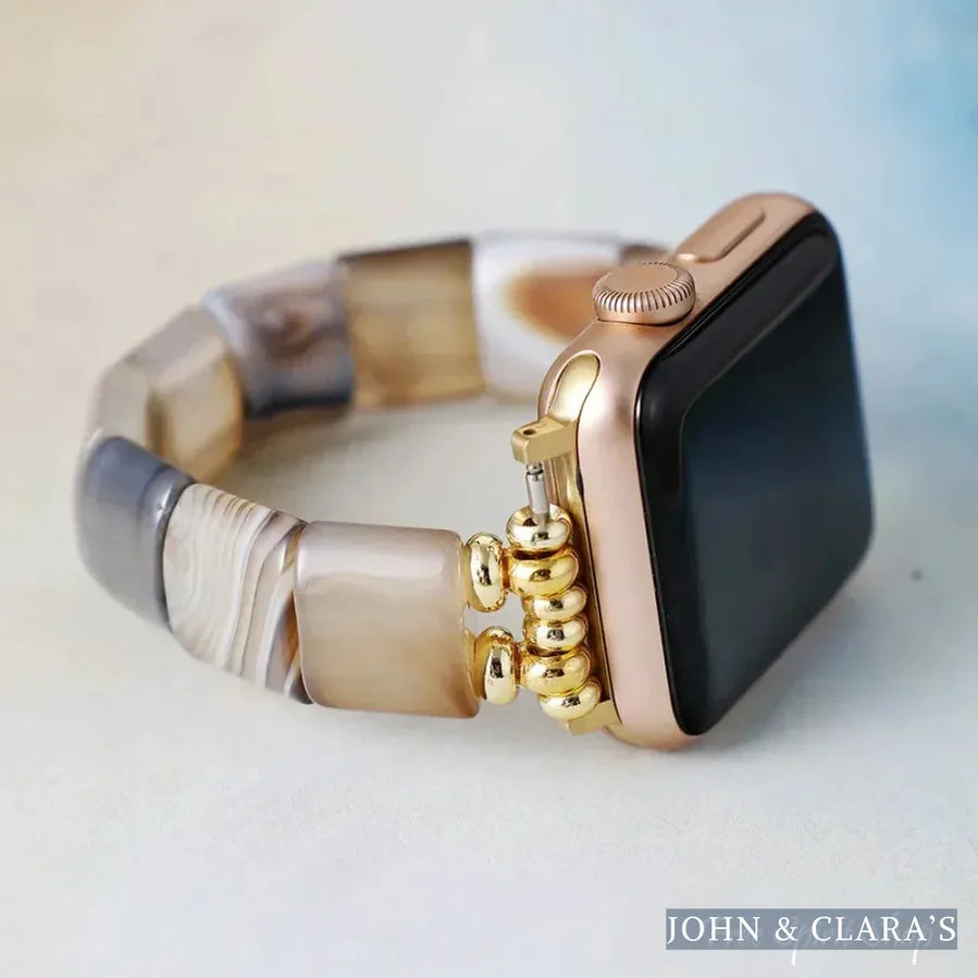 Brown Agate Square Bead Apple Watch Band