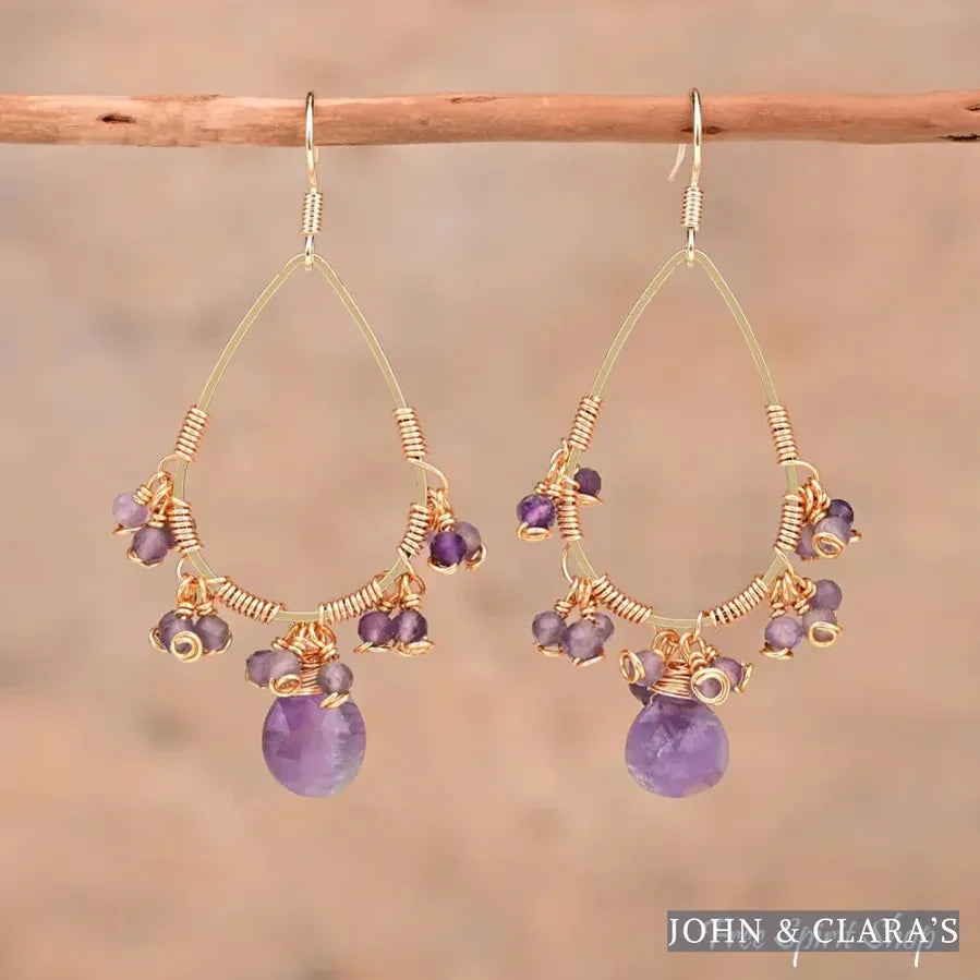 Natural Rose Quartz Crystal Bead Drop Earrings