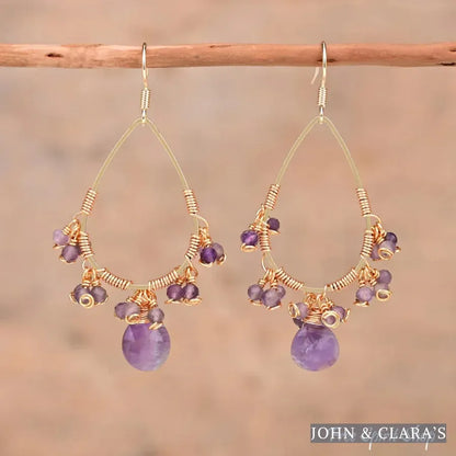 Natural Rose Quartz Crystal Bead Drop Earrings