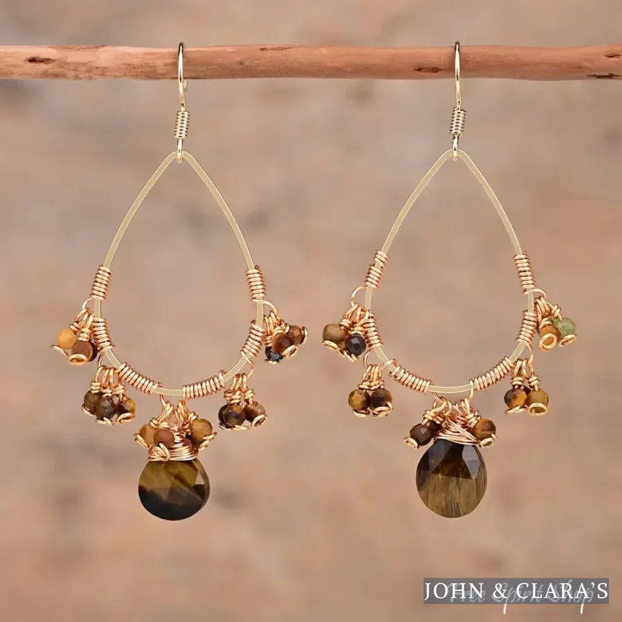 Natural Rose Quartz Crystal Bead Drop Earrings