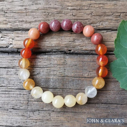 Natural Pink Aventurine Carnelian & Yellow Citrine Bead Bracelet