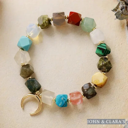 Multi-Gemstone Chakra Bracelet with Crescent Moon Charm