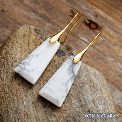 Natural White Howlite Pyramid Earrings