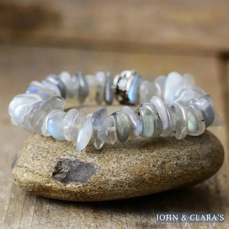 Labradorite Chip Beaded Bracelet with Heart Charm