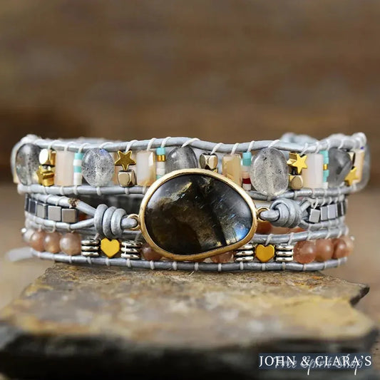 Natural Labradorite & Strawberry Quartz Wrap