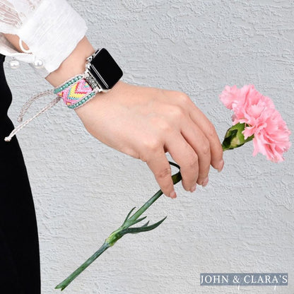 Candy Pink & Turquoise Braided Woven Nylon Adjustable Apple Watch Band