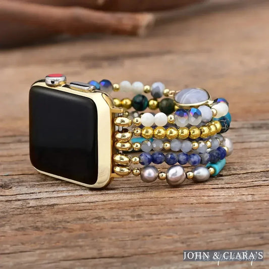 Natural Blue Sodalite Freshwater Pearl & Jasper Stretchable Apple Watch Band