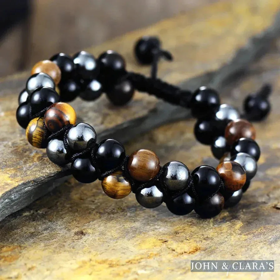 Natural Tiger Eye Hematite & Black Onyx Bead Bracelet