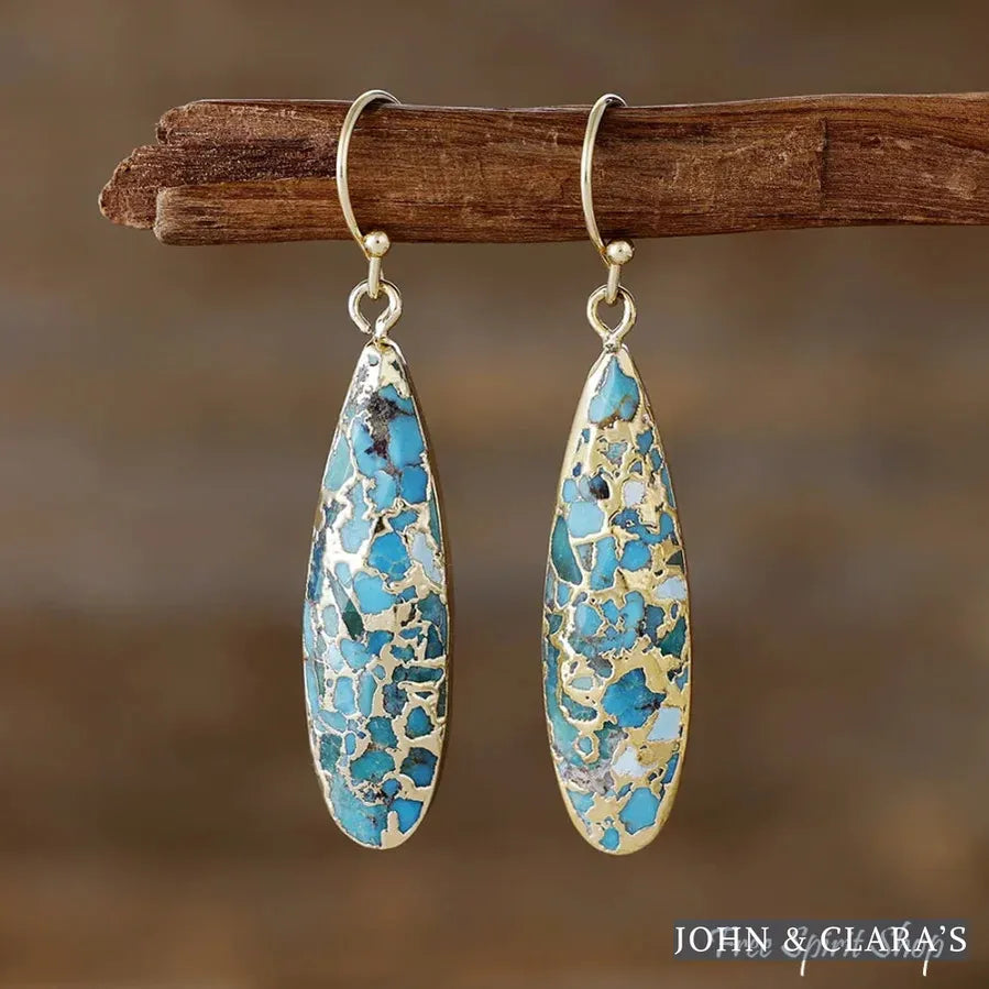 Turquoise Mosaic Jasper Dangle Earrings