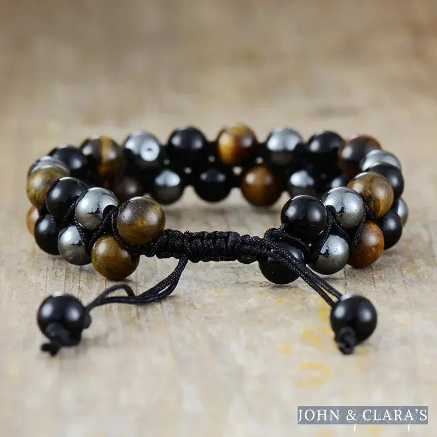 Natural Tiger Eye Hematite & Black Onyx Bead Bracelet