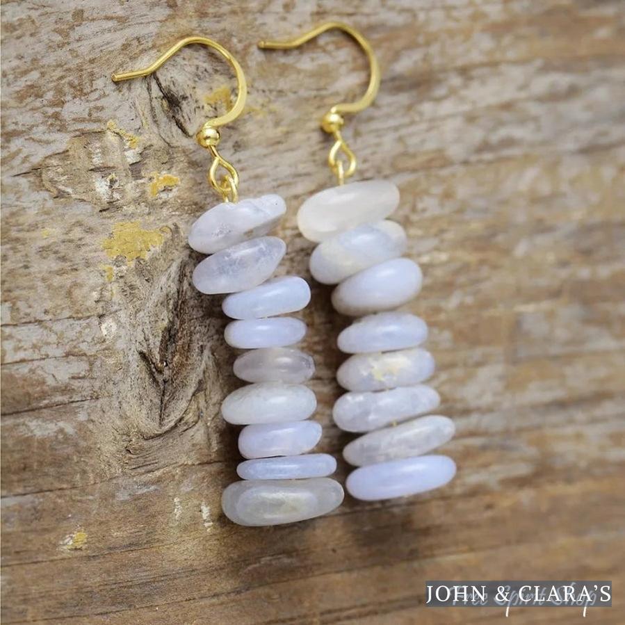 Natural Purple Agate Stone Drop Earrings