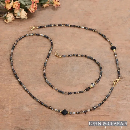 4-in-1 Natural Black Onyx Labradorite & Hematite Beaded Chain
