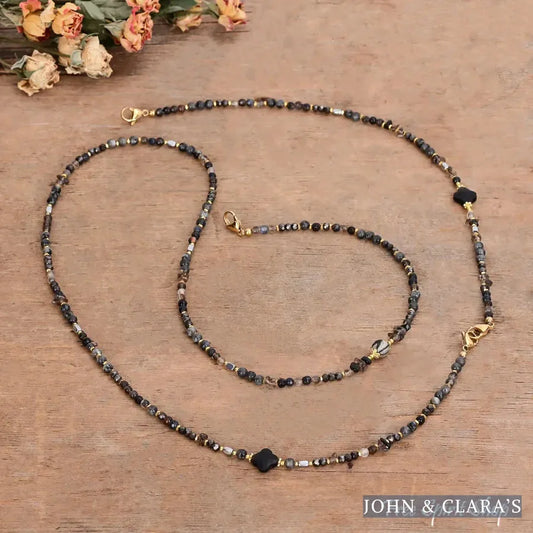 4-in-1 Natural Black Onyx Labradorite & Hematite Beaded Chain
