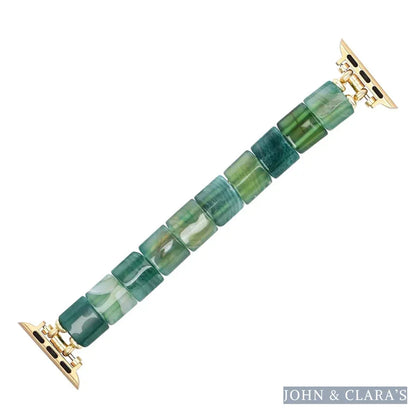 Green Agate Square Bead Apple Watch Band