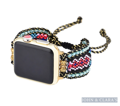 Black & Pink Braided Woven Nylon Adjustable Apple Watch Band