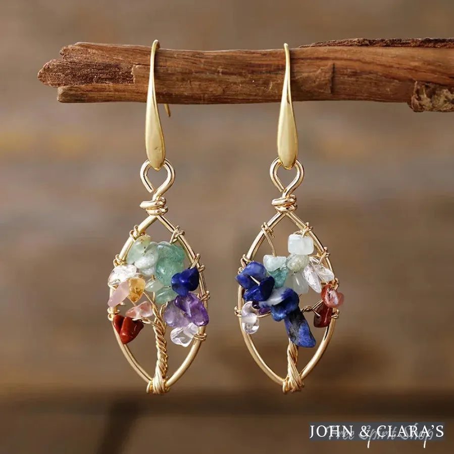 7 Chakra Crystals Tree of Life Earrings