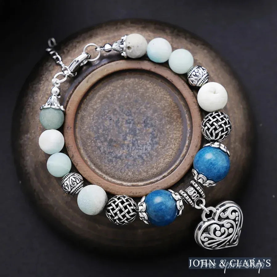 Natural Blue Apatite & Amazonite Heart Charm Bracelet