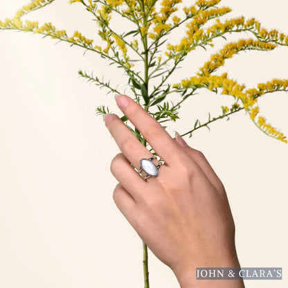 Natural Moonstone Almond Shape Ring