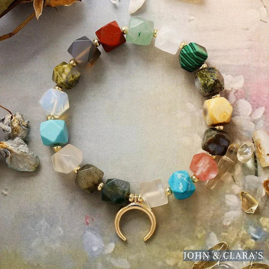 Multi-Gemstone Chakra Bracelet with Crescent Moon Charm