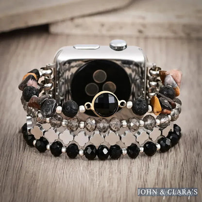Black Moonlight Glow Beaded Apple Watch Bands with Clover Charms