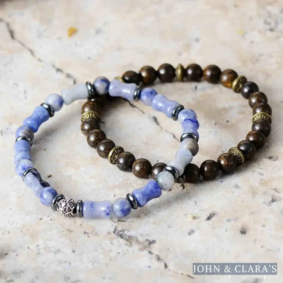 Natural Bronzite & Blue Aventurine Bead Bracelets