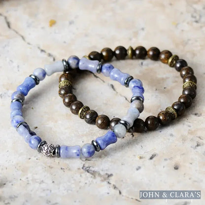 Natural Bronzite & Blue Aventurine Bead Bracelets