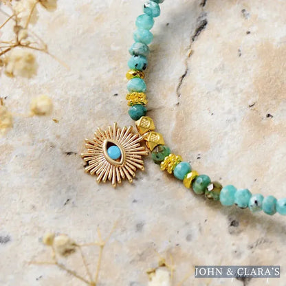 Turquoise & Sun Pendant Beaded Choker Necklace
