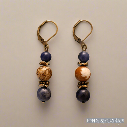 Natural Picture Jasper & Sodalite Bead Drop Earrings