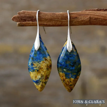 Brown & Blue Jasper Leaf Shape Earrings