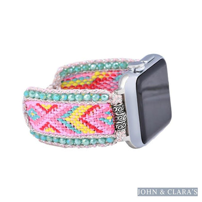 Candy Pink & Turquoise Braided Woven Nylon Adjustable Apple Watch Band