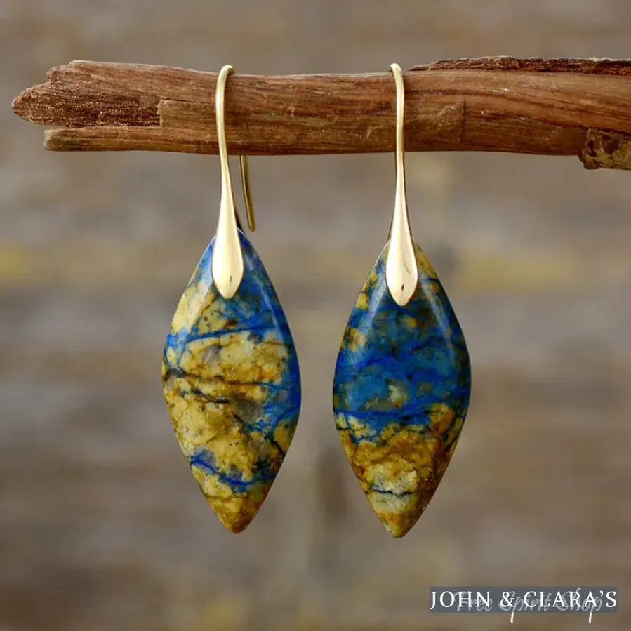 Brown & Blue Jasper Leaf Shape Earrings